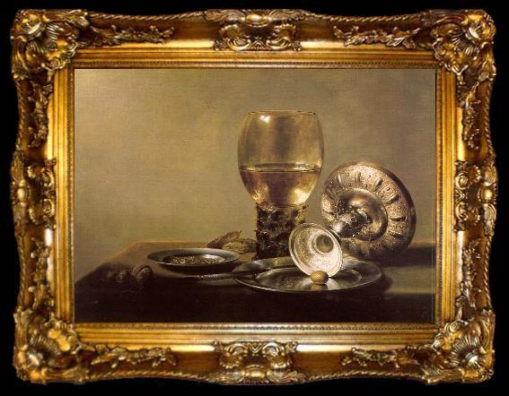 framed  Pieter Claesz Still Life with Wine Glass and Silver Bowl, ta009-2